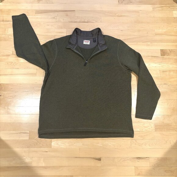 Wrangler Mens Quarter Zip Fleece Lined Sweater - Olive Green - 2XL - Picture 1 of 5